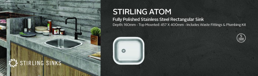 Stirling Atom Fully Polished Stainless Steel Rectangular Sink - 457 x 400 x 160mm