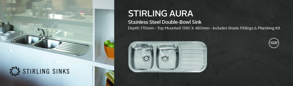 Stirling Aura Stainless Steel Double-Bowl Sink - 1190 x 480 x 170mm