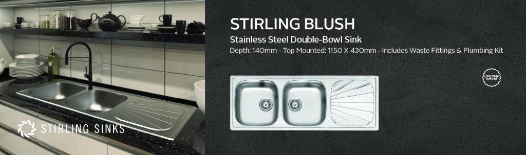 Stirling Blush Stainless Steel Double-Dowl Sink - 1150 x 430 x 140mm