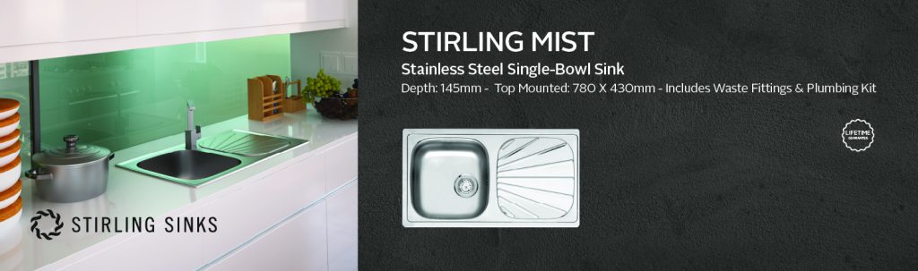 Stirling Mist Stainless Steel Single-Bowl Sink 780 x 430 x 145mm