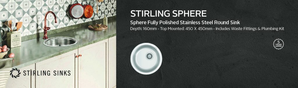 Stirling Sphere Sphere Fully Polished Stainless Steel Round Sink 450 x 450 x 160mm