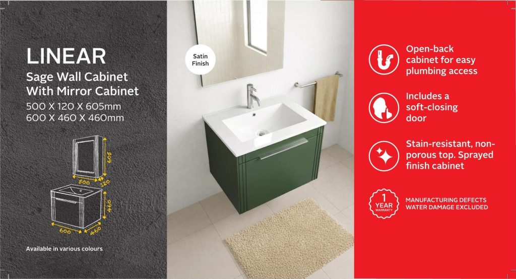 AFSGLINEAR002 — Linear Sage Wall-Hung Cabinet with Mirror Cabinet
