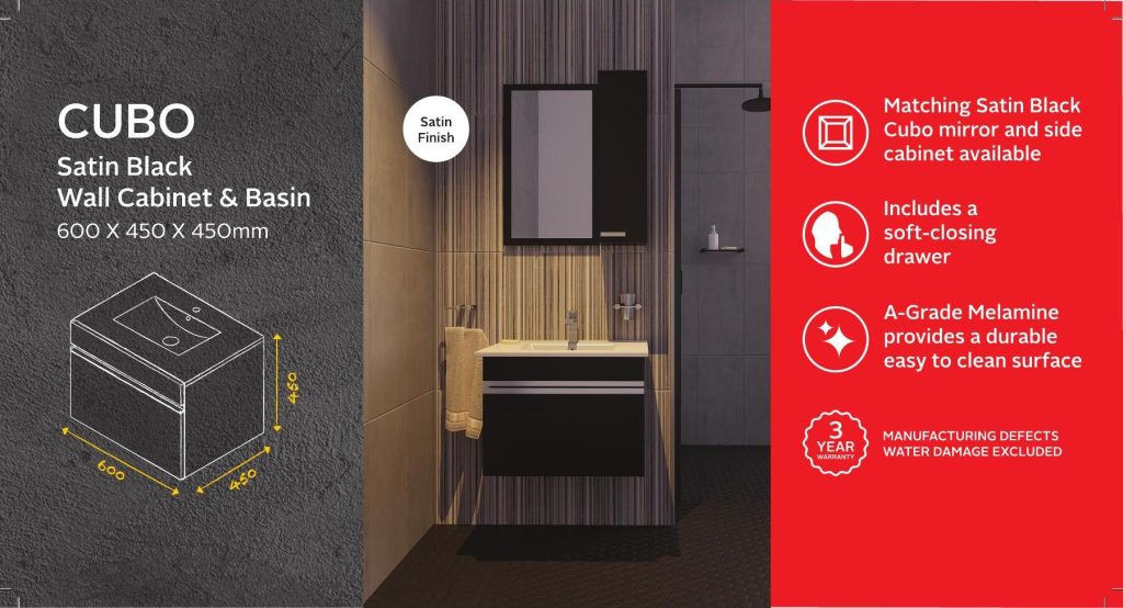 BSCBCUB600CMB — Cubo Satin Black Wall Cabinet & Basin