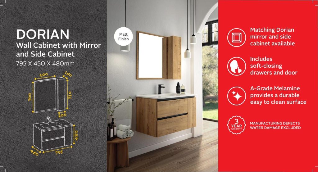 BSCBDOR795CRO — Dorian Wall Cabinet with Mirror and Side Cabinet