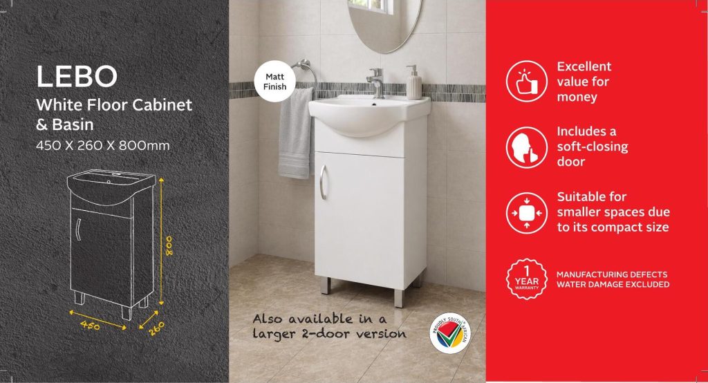 BSCBLEB450CW — Lebo White Floor Cabinet & Ceramic Basin