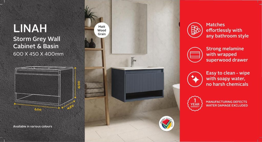 BSCBLIN600CSG — Linah Storm Grey Wall Cabinet & Basin
