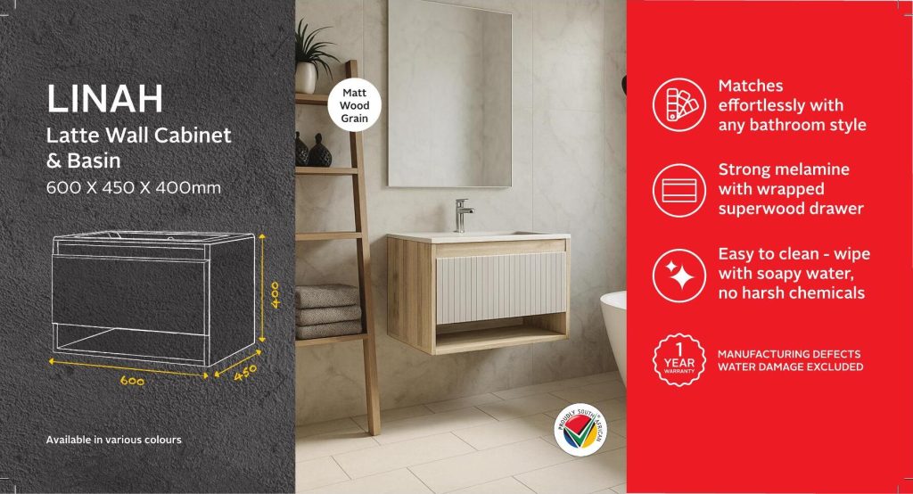 BSCBLIN600WC — Linah Latte Wall Cabinet & Basin