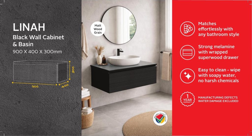 BSCBLIN900CB — Linah Black Wall Cabinet & Basin