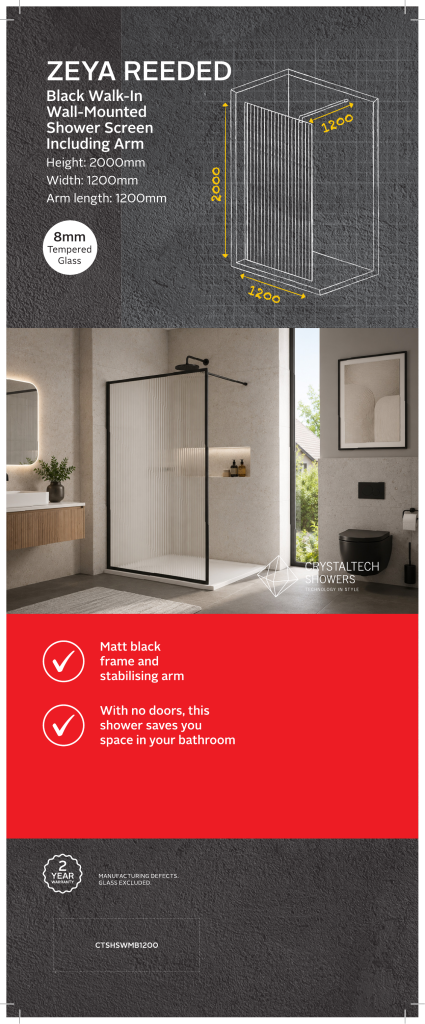 ZEYA REEDED SHOWER SCREEN - CTSHSWMB1200