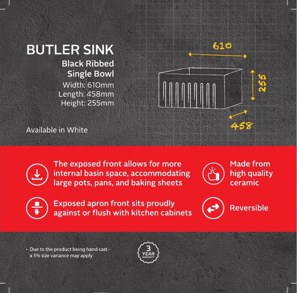 BUTLER SINK — FTKS1006 — Butler Sink, Black Ribbed Single Bowl
