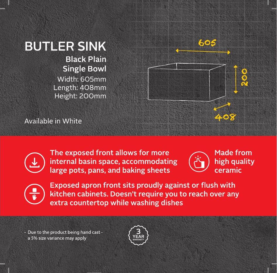 BUTLER SINK — FTKS1007 — Butler Sink, Black Plain Single Bowl